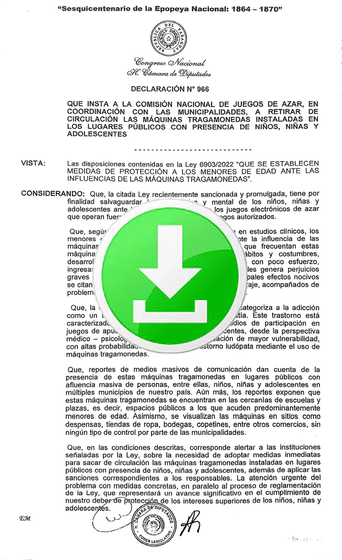 Descargar: Cámara de Diputado Declaración Nº 966